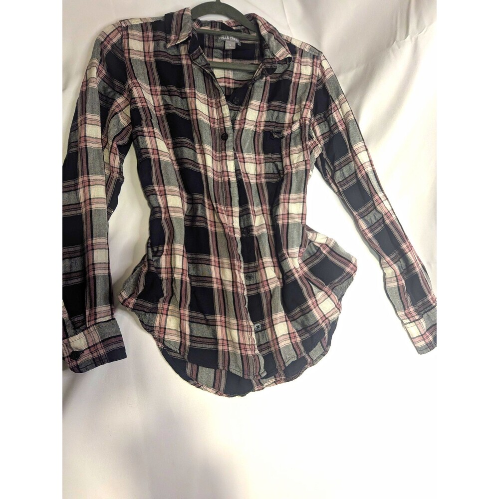 Falls Creek Men’s S Black Plaid Long Sleeve Button-Up Shirt